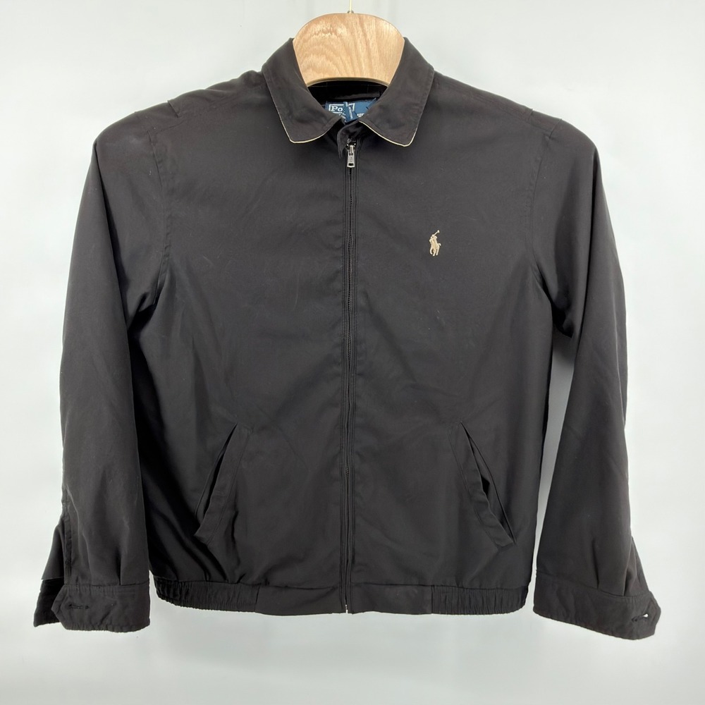 Polo Ralph Lauren Jacket Mens M Black Harrington Full Zip Lightweight Solid